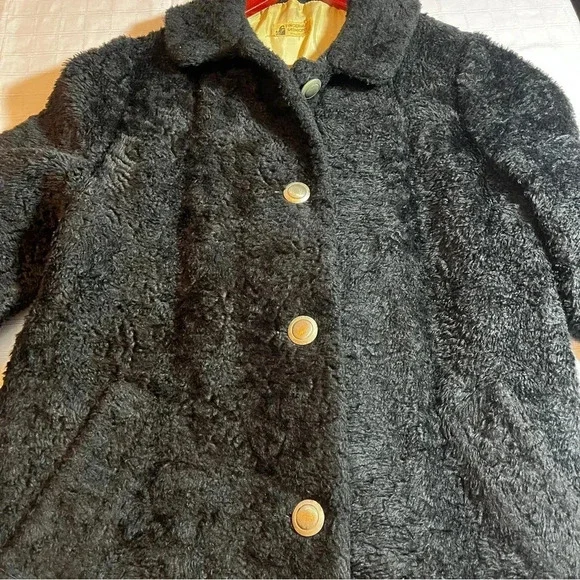 Vintage 1960's Fingerhut Fashion Jackie O Black Coat Black w/ Metal Buttons - Picture 5 of 14